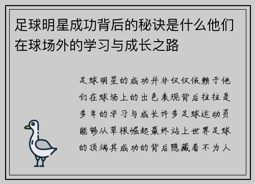 足球明星成功背后的秘诀是什么他们在球场外的学习与成长之路